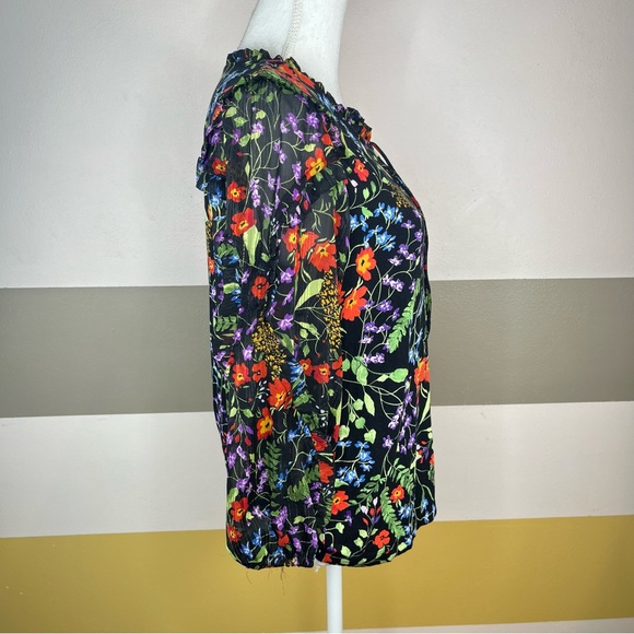 Maeve Anthro Jacquin Floral Business Casual Colorful Puff Sleeves Peasant Blouse - Picture 8 of 15